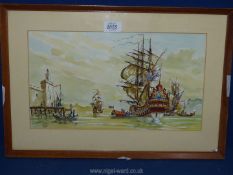 A Watercolour depicting various Tall Ships.