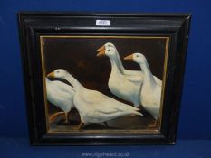 A framed oil on board of Geese, signed lower right Sarah Hay, 19'' x 17''.