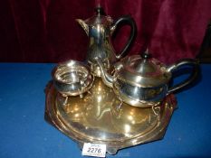 A Yeomans silver plate five piece Teaset with black handles and finials to include; teapot,