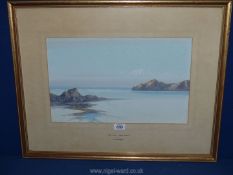 A framed and mounted watercolour titled 'Low Tide - Bude Beach', signed lower left F.J.