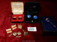 Miscellaneous cufflinks including silver and Lapis Lazuli and an enamelled tie pin.