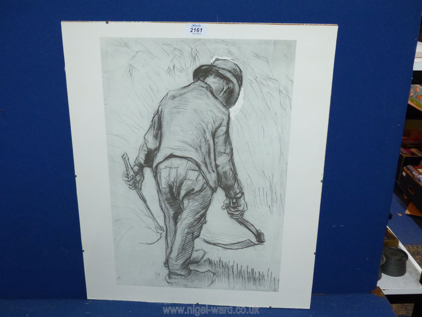 A clip framed Print depicting Peasant with sickle seen from the back by Vincent Van Gough,