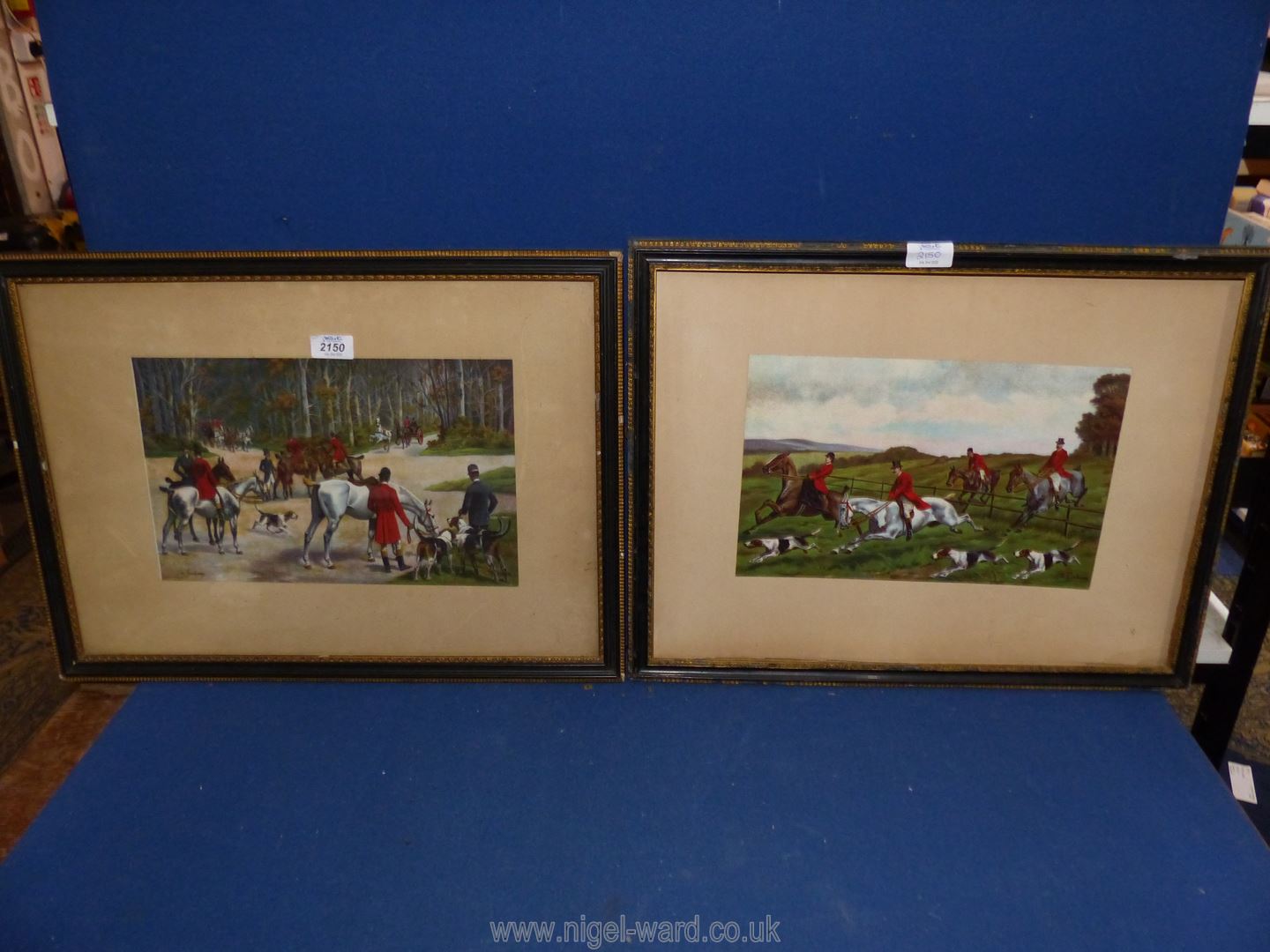 A pair of Hunting Prints signed de Condamy, one frame a/f.