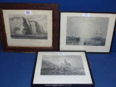 A wooden framed Geo. Brannon engraving of Freshwater Cliffs, Isle of Wight, a pair of J.M.