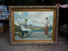 A large contemporary Oil on canvas being a reproduction of "Winding the Skein" by Frederic Leighton,