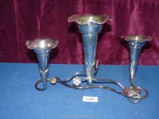 An Epns Epergne with three trumpet fluted rim vases on naturalistic intertwined floral and leaf