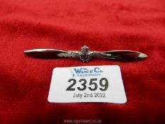 A white metal R.A.F. sweetheart brooch/tie-pin, in the form of a propeller made by F.W.C. & S. Ltd.