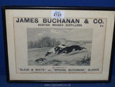 A framed James Buchanan & Co Ltd Scotch Whiskey Distillers ' Black & white' heads 13 1/2" x 9 3/4".
