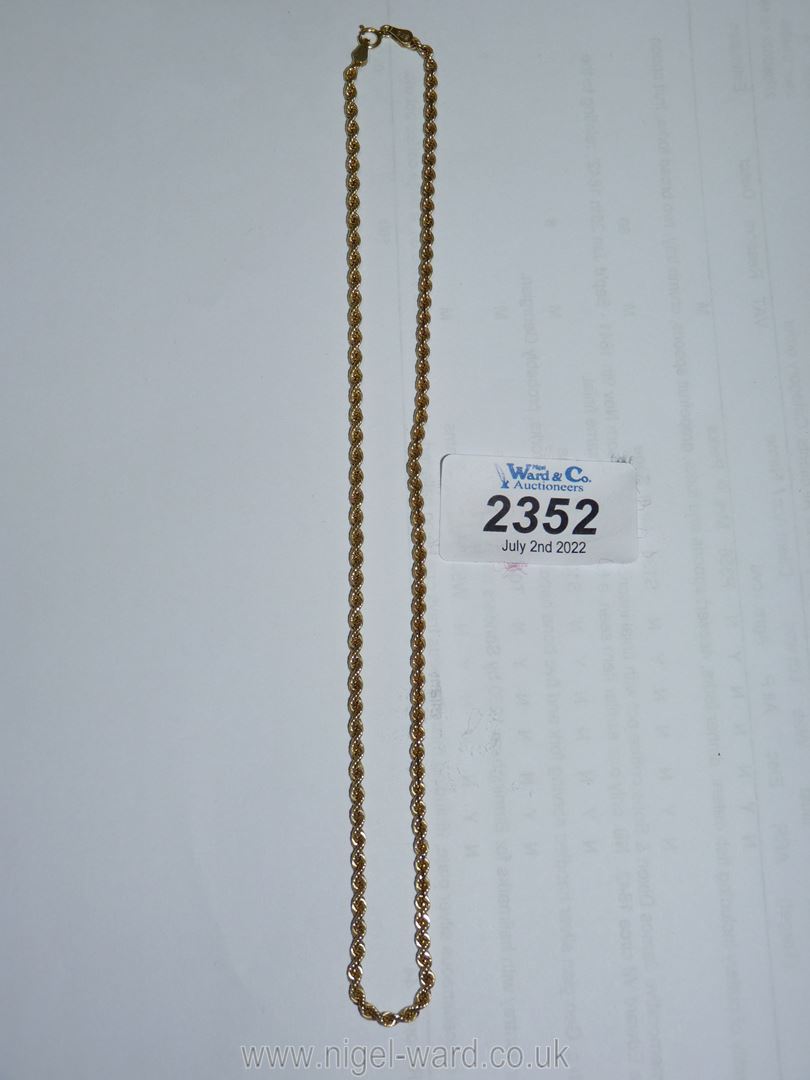 A 9ct gold rope twist necklace, 16" long. 2.6 gms approx.