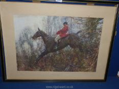 A framed print 'The Huntsman' by Alfred Mullins, printed by Lawrence Jellicoe, London, 30'' x 23''.