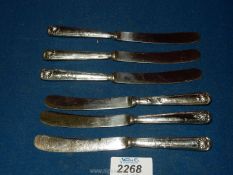 Six Silver handled butter knives, Sheffield, a/f.