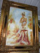 A large contemporary Oil painting on canvas depicting a young girl seated with book on her lap,