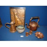 A copper electric kettle (no lead), plaque, copper jug, etc.