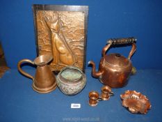 A copper electric kettle (no lead), plaque, copper jug, etc.