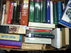 A box of novels to include; Wilkie Collins, John Buchan, Alistair Maclean, etc.