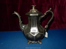 A rare commemorative James Dixon & Sons coffee pot with finial inscribed 'Ich Dien - born Nov 9th