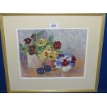 A framed and mounted pastel titled verso 'Pansies', signed lower left Kathleen Hall, 18 1/2" x 16".