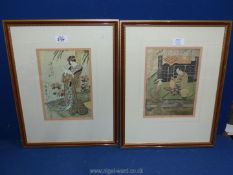 A pair of decorative Japanese prints,