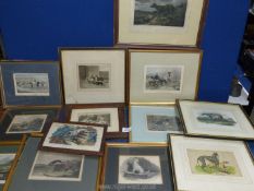 A quantity of framed and mounted etchings to include ''A little behind' by J.W.