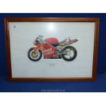 A framed David Wilson print of a 1999 Ducati Performance 996SPS World Super Bike,
