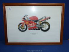 A framed David Wilson print of a 1999 Ducati Performance 996SPS World Super Bike,