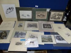 A quantity of mounted prints and etchings to include Mr Alexander Graham ' The King of Coursers',