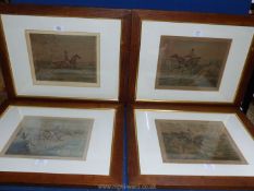 A set of four wooden framed Hunting engravings by H. Alken to include 'Bucking a flight of o.r.