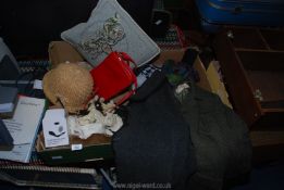 2 Boxes of hats, gloves, handbags, talking clock radio etc.