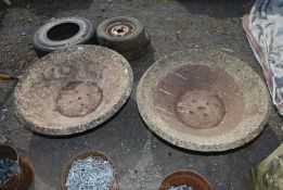 A pair of concrete saucer planters 3 ft diameter x 12" high.