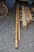 Two pieces of rustic timber; 4" x 3" x 142" long and 4" x 3" x 180" long.