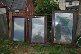 Three timber framed windows (one with glass broken) 2ft x 43".