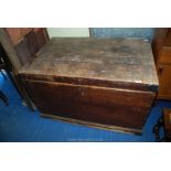 A very large wooden chest and contents 44" wide x 27 1/2"deep x 28" high.