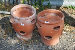 Two large terracotta strawberry planters 14" x 12".