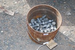 A bucket of 3", 7/8" diameter bolts and nuts.