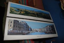 Two panoramic photographs of Venice and Florence.