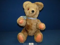 An Ealon Toys jointed Teddy Bear with glass eyes and pink paw pads, 18" tall.