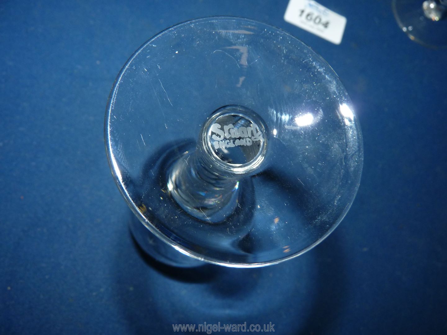 Six old wine glasses with cut stems giving the illusion of spirals, etched stars to cup of goblet. - Image 2 of 2