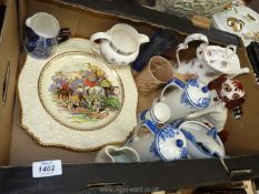 A quantity of mixed china including hand painted Staffordshire mantle spaniel,