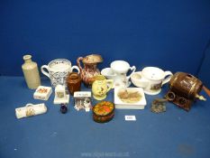 A quantity of small china pieces including souvenir Gladstone bag, 'God Speed the Plough' cup etc.