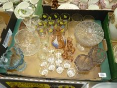 A quantity of glass including shot glasses and decanter, tumblers, cut glass rose bowl,