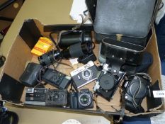 A Box of various Cameras and photographic equipment incl a Canon EOS 5000 Body,