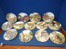 Twelve Doulton 'Country Crafts' wall plates and a quantity of Royal Doulton village scene plates.