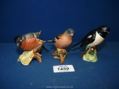 A Beswick Bullfinch, Stonechat and Chaffinch, all in good condition.