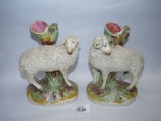 A pair of Staffordshire pottery Ram and Ewe spill vases, 8" tall x 6" wide.