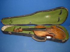 A cased Violin (strings missing), label inside reads 'Laurentius Storioni fecit Cremona 1739',
