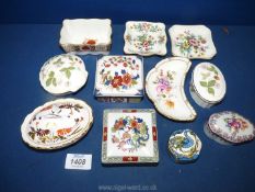 A quantity of bone china trinket boxes (7) plus pin trays by Spode, Royal Crown Derby, Wedgwood,