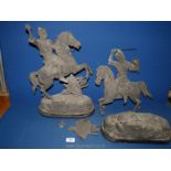 A pair of spelter figures on horseback, a/f, 19'' tall.