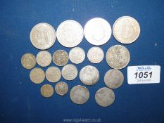 A small quantity of coins including 4 half crowns, 4 George IV coins, silver sixpences, etc.