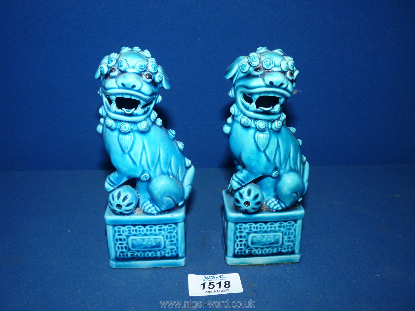 A pair of Dogs of Fo in turquoise, 6 1/2'' tall.