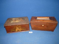 An old wooden tea caddy a/f and another old box with broken hinges,